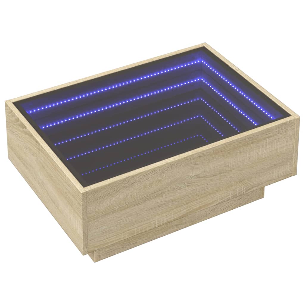 sonoma tölgy szerelt fa dohányzóasztal LED-del 70 x 50 x 30 cm
