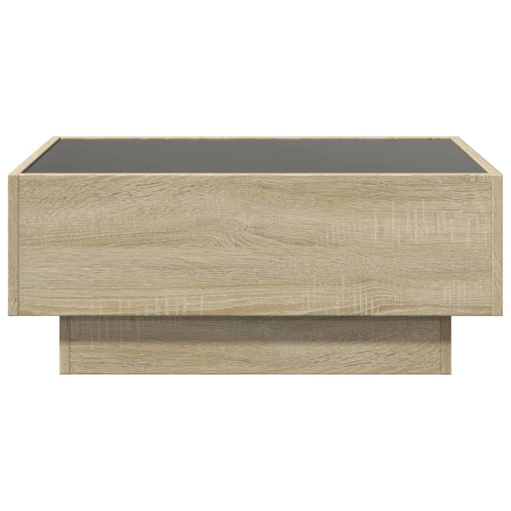 sonoma tölgy szerelt fa dohányzóasztal LED-del 70 x 50 x 30 cm