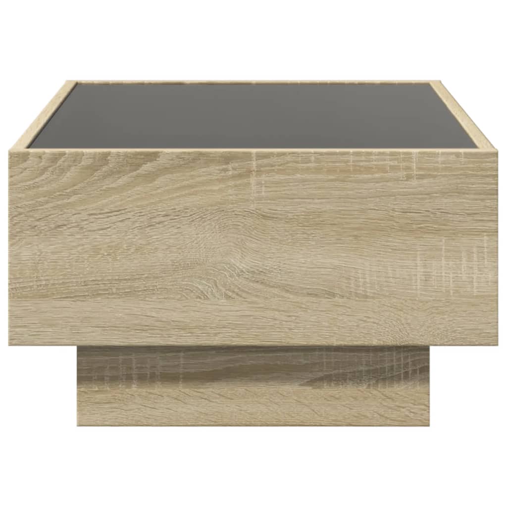 sonoma tölgy szerelt fa dohányzóasztal LED-del 70 x 50 x 30 cm