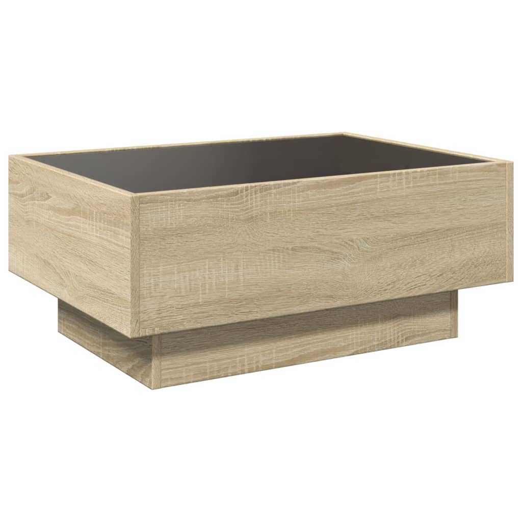 sonoma tölgy szerelt fa dohányzóasztal LED-del 70 x 50 x 30 cm