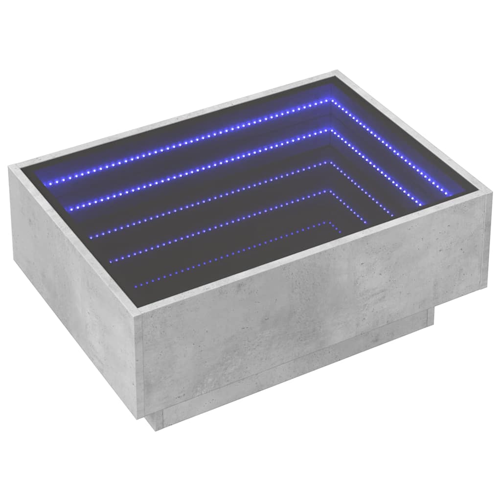 betonszürke szerelt fa dohányzóasztal LED-del 70 x 50 x 30 cm