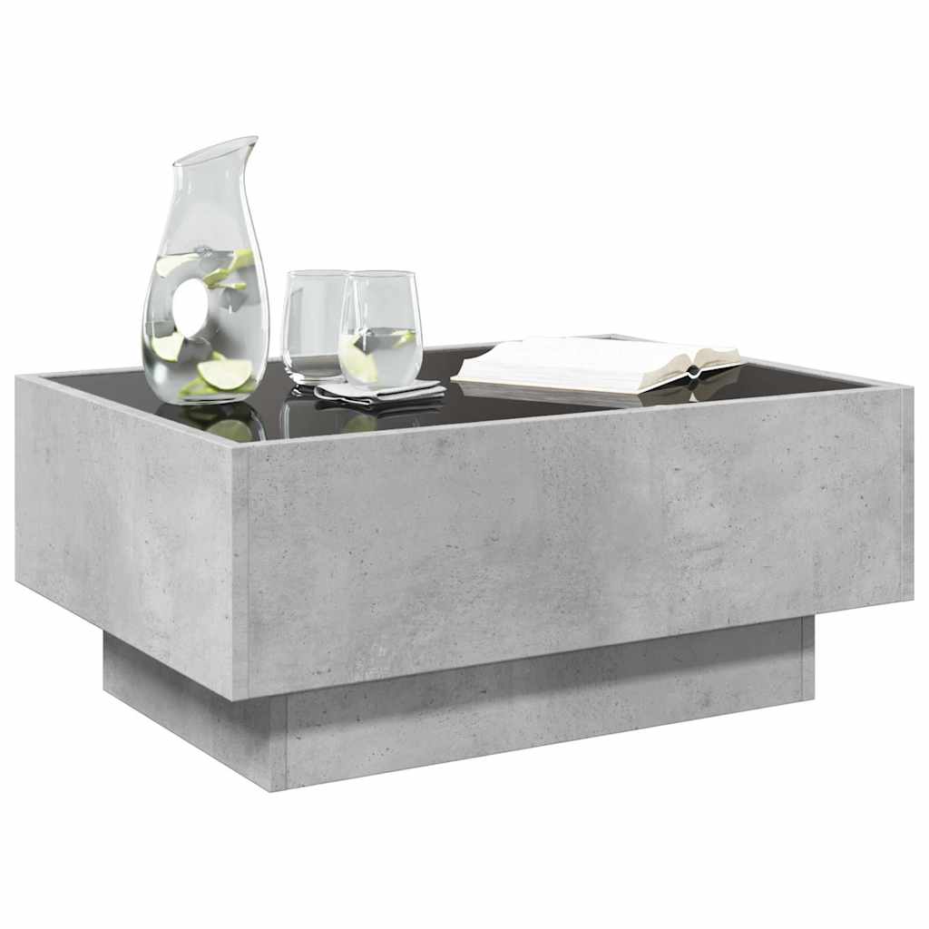 betonszürke szerelt fa dohányzóasztal LED-del 70 x 50 x 30 cm