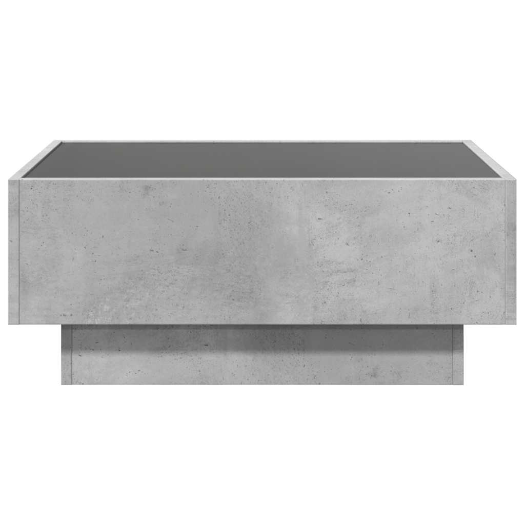 betonszürke szerelt fa dohányzóasztal LED-del 70 x 50 x 30 cm