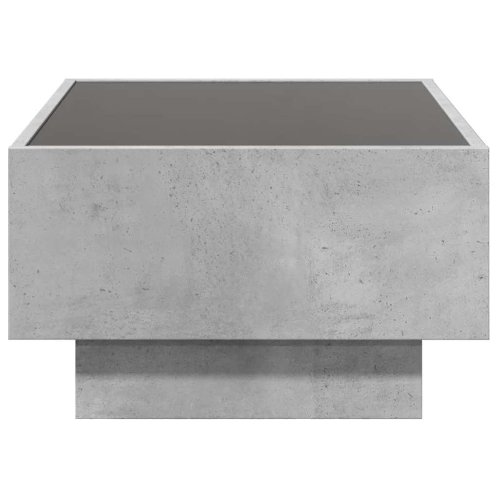 betonszürke szerelt fa dohányzóasztal LED-del 70 x 50 x 30 cm