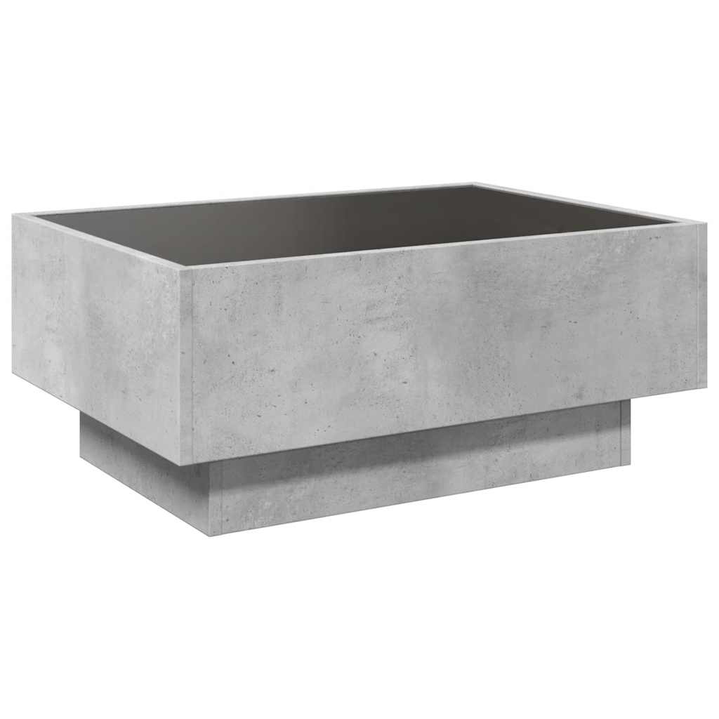 betonszürke szerelt fa dohányzóasztal LED-del 70 x 50 x 30 cm