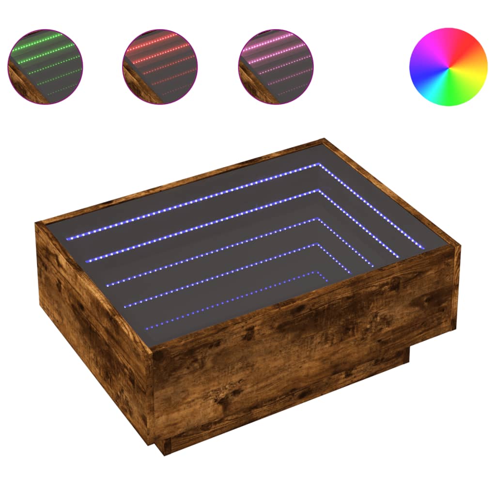 füstös tölgy szerelt fa dohányzóasztal LED-del 70 x 50 x 30 cm