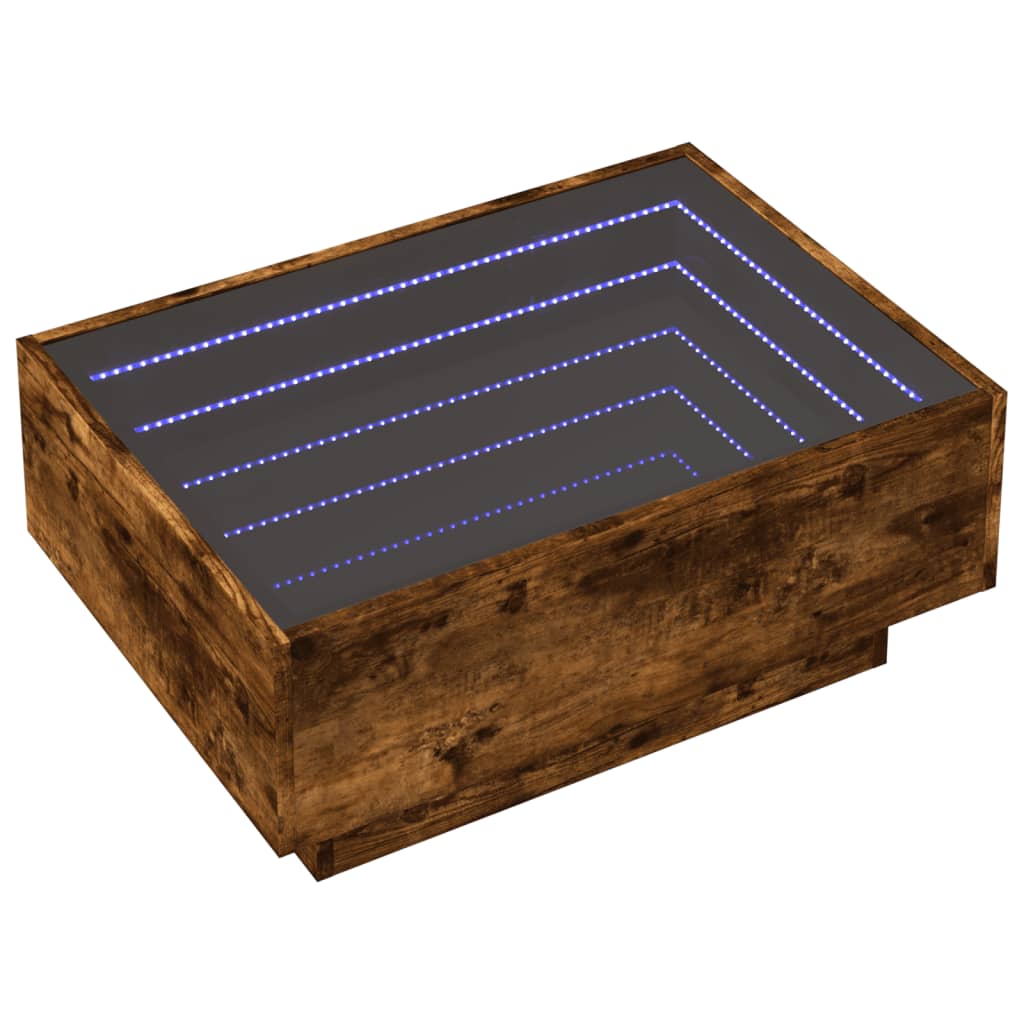 füstös tölgy szerelt fa dohányzóasztal LED-del 70 x 50 x 30 cm