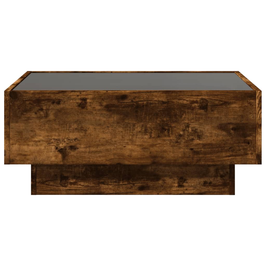 füstös tölgy szerelt fa dohányzóasztal LED-del 70 x 50 x 30 cm
