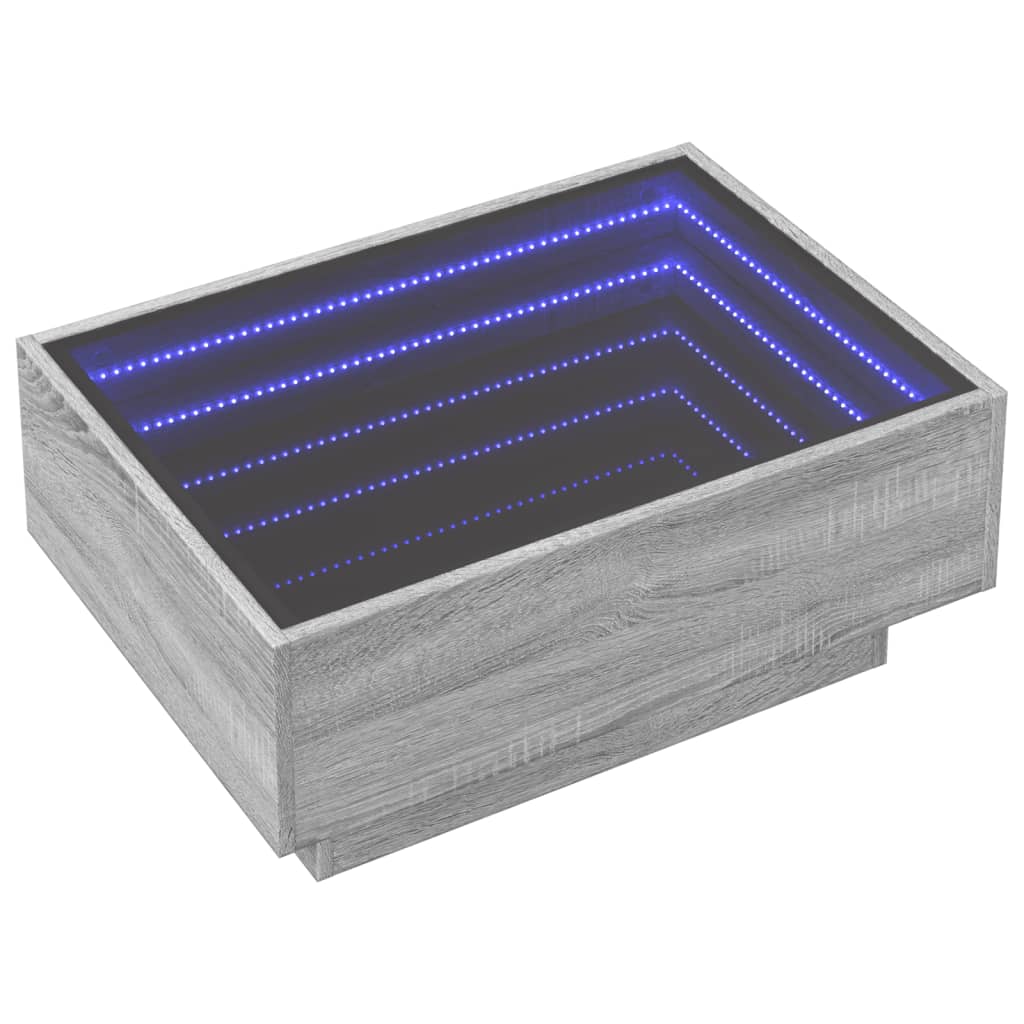 szürke sonoma szerelt fa dohányzóasztal LED-del 70 x 50 x 30 cm