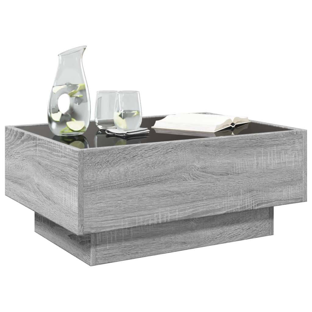 szürke sonoma szerelt fa dohányzóasztal LED-del 70 x 50 x 30 cm