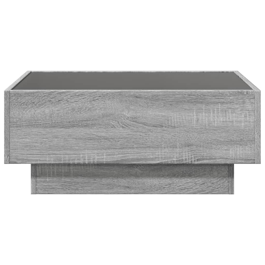 szürke sonoma szerelt fa dohányzóasztal LED-del 70 x 50 x 30 cm