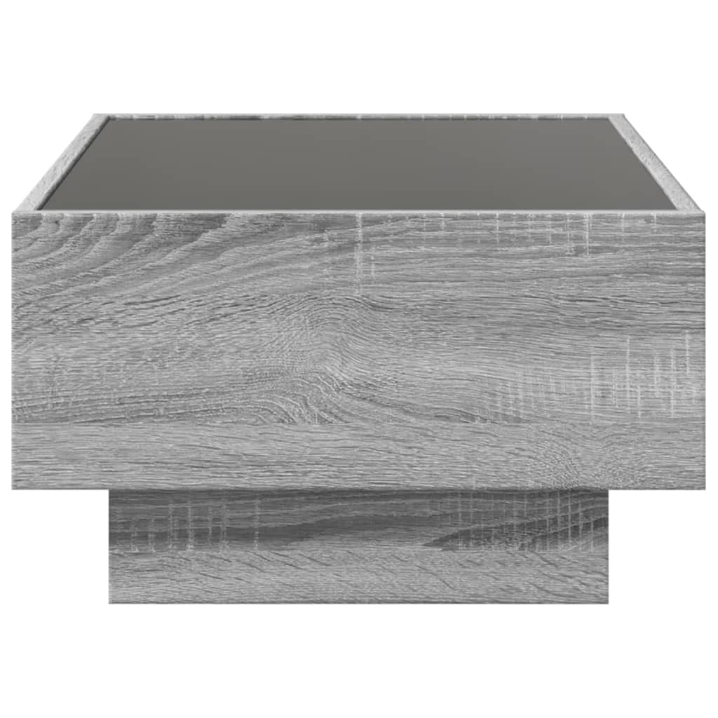 szürke sonoma szerelt fa dohányzóasztal LED-del 70 x 50 x 30 cm