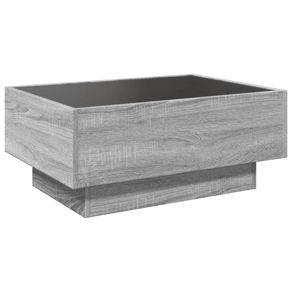 szürke sonoma szerelt fa dohányzóasztal LED-del 70 x 50 x 30 cm