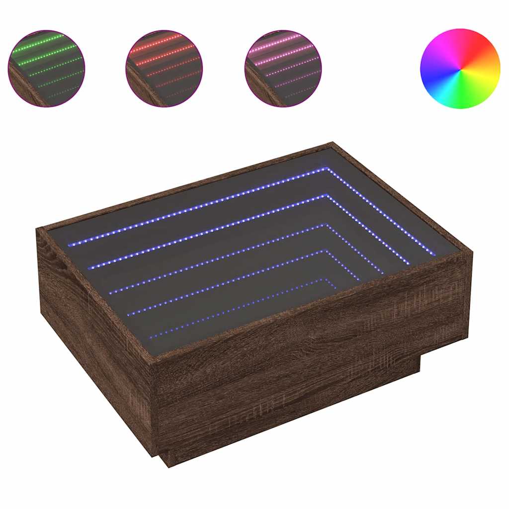 barna tölgy szerelt fa dohányzóasztal LED-del 70 x 50 x 30 cm