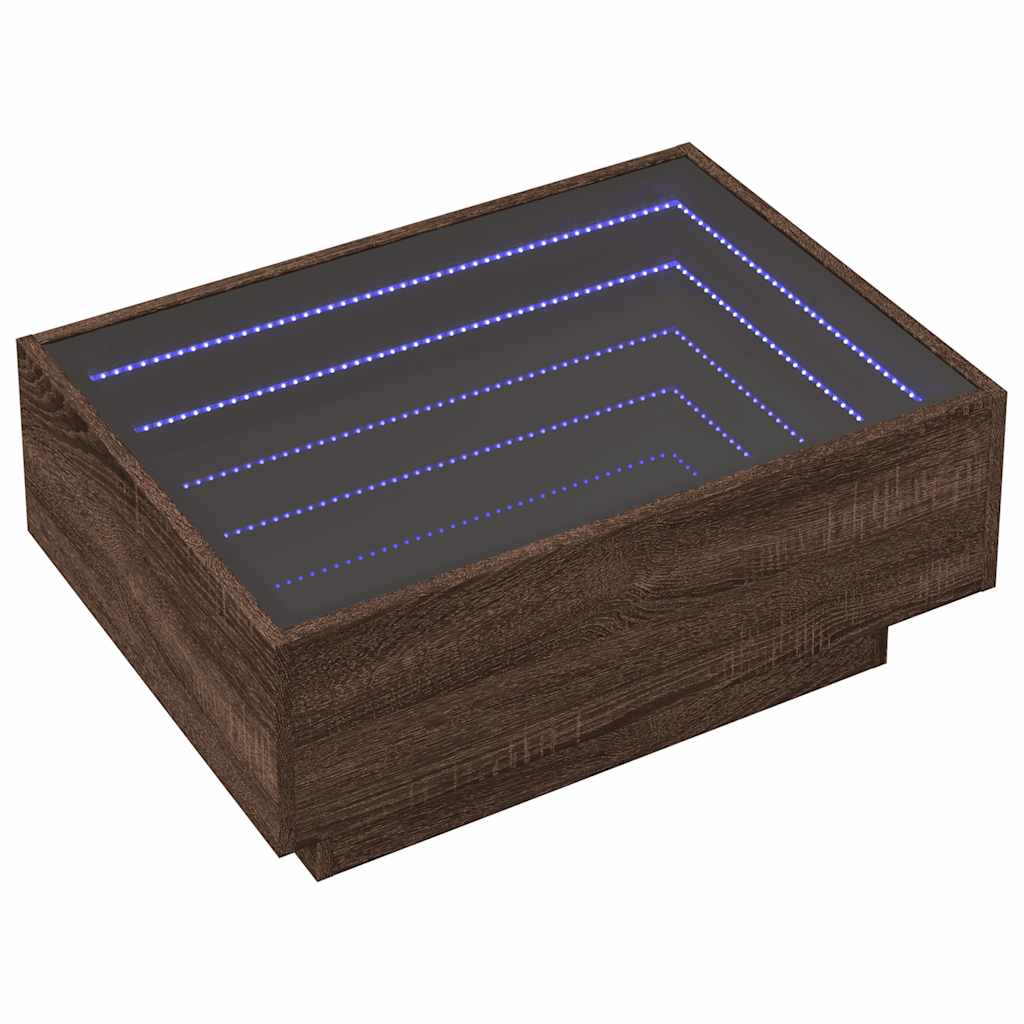 barna tölgy szerelt fa dohányzóasztal LED-del 70 x 50 x 30 cm