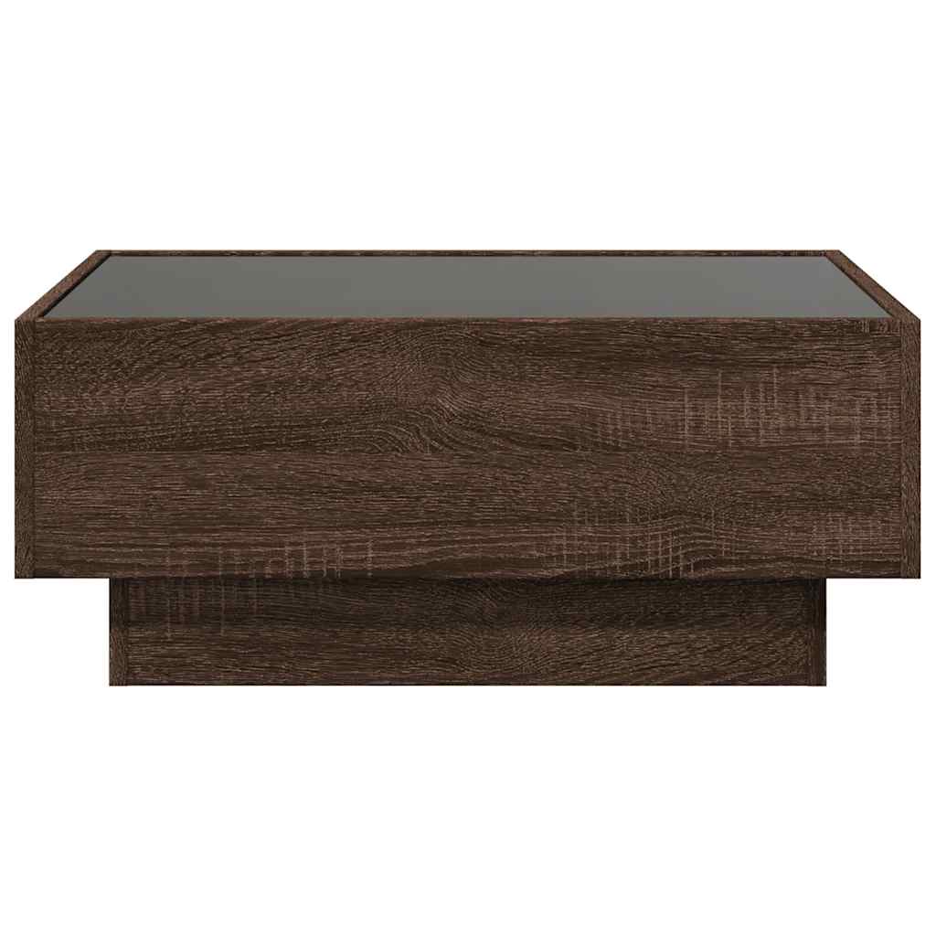 barna tölgy szerelt fa dohányzóasztal LED-del 70 x 50 x 30 cm