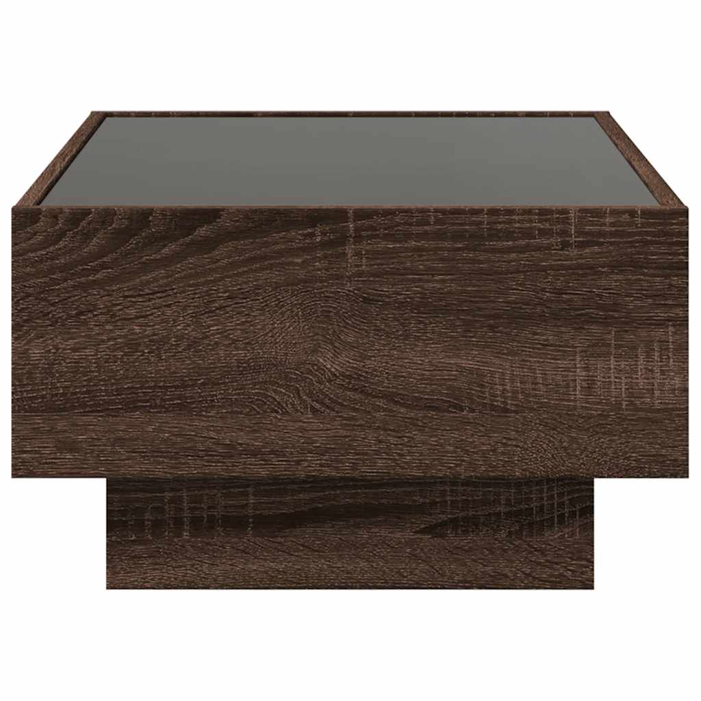 barna tölgy szerelt fa dohányzóasztal LED-del 70 x 50 x 30 cm