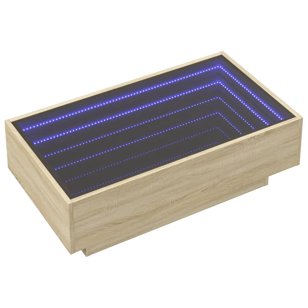 sonoma tölgy szerelt fa dohányzóasztal LED-del 90 x 50 x 30 cm