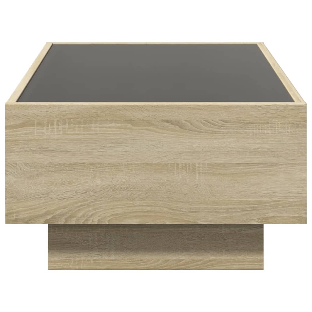 sonoma tölgy szerelt fa dohányzóasztal LED-del 90 x 50 x 30 cm