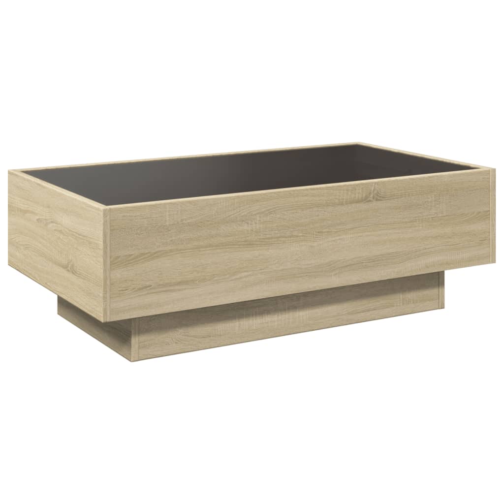 sonoma tölgy szerelt fa dohányzóasztal LED-del 90 x 50 x 30 cm