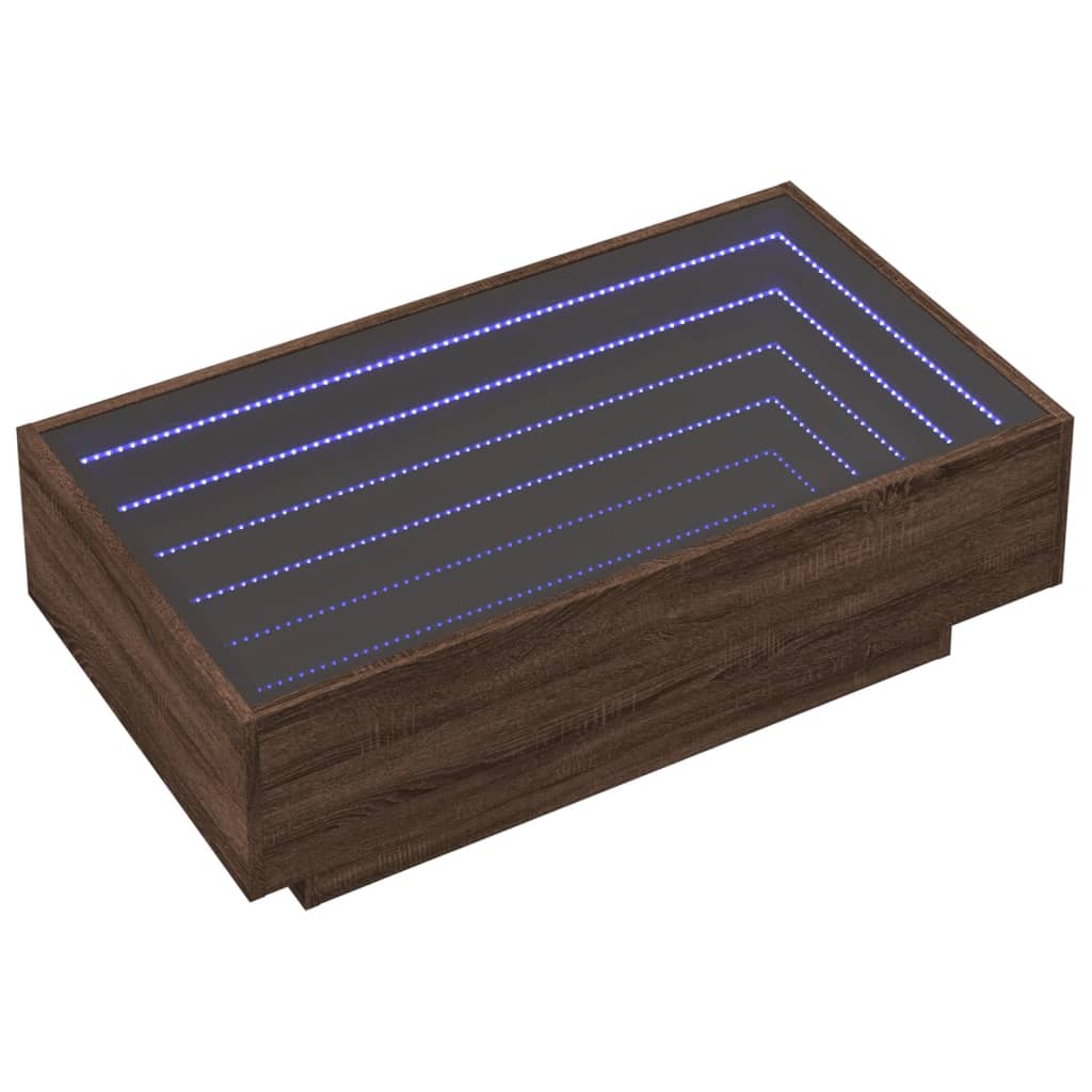 barna tölgy szerelt fa dohányzóasztal LED-del 90 x 50 x 30 cm