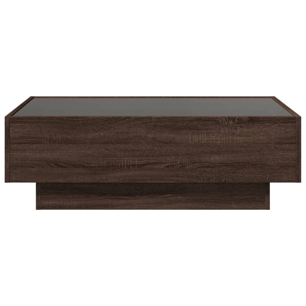 barna tölgy szerelt fa dohányzóasztal LED-del 90 x 50 x 30 cm
