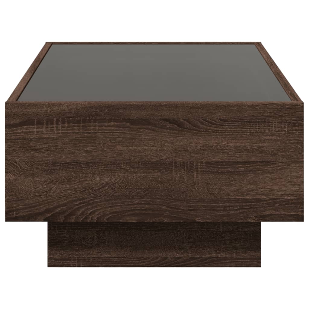 barna tölgy szerelt fa dohányzóasztal LED-del 90 x 50 x 30 cm