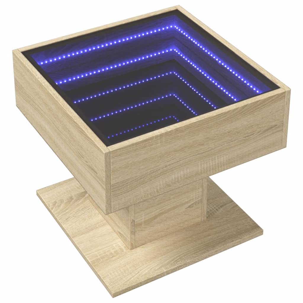 sonoma tölgy szerelt fa dohányzóasztal LED-del 50 x 50 x 45 cm