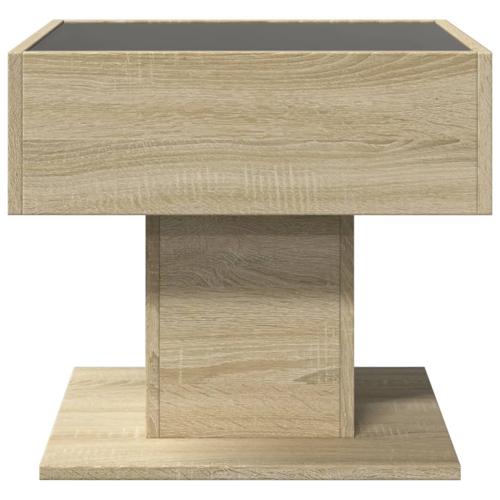 sonoma tölgy szerelt fa dohányzóasztal LED-del 50 x 50 x 45 cm