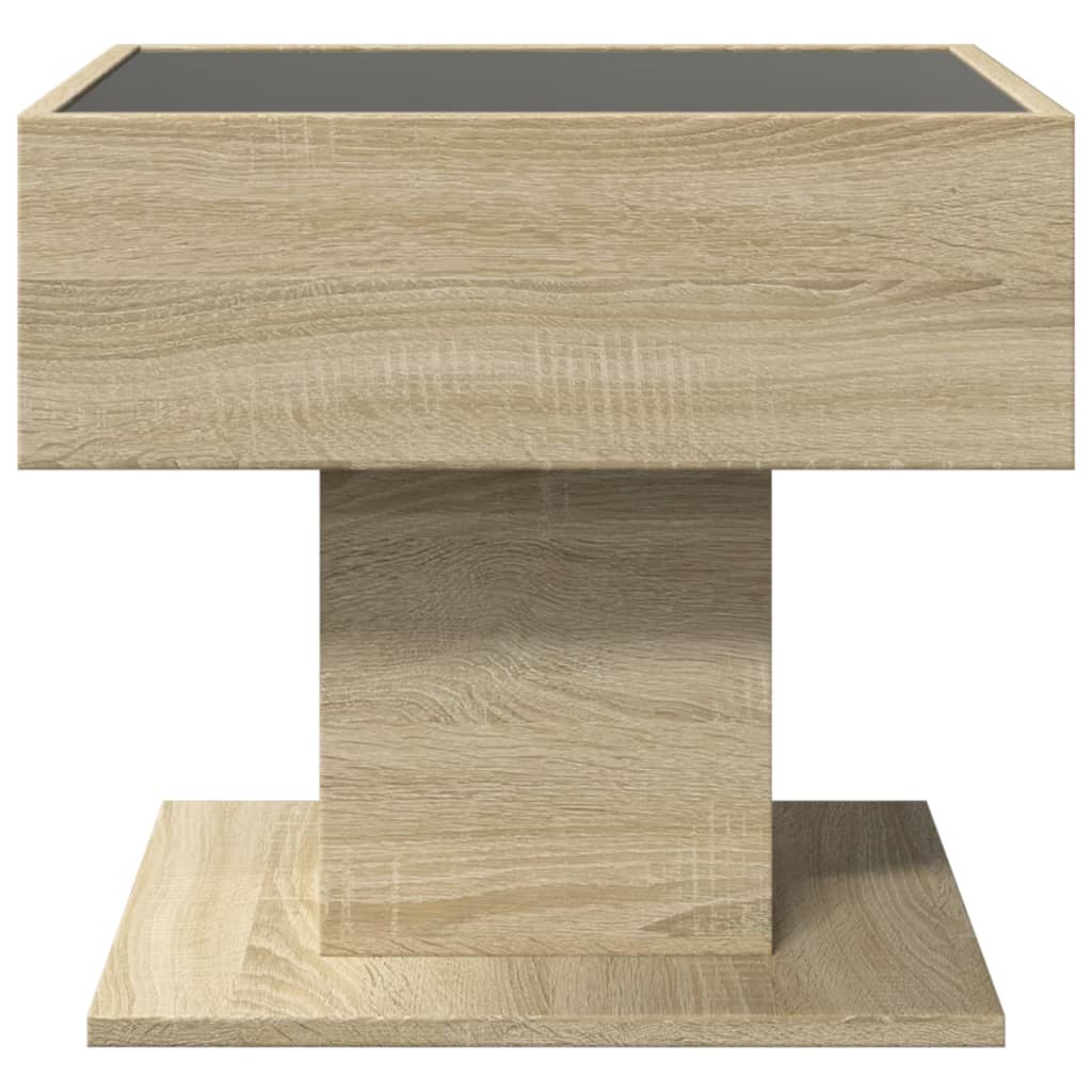 sonoma tölgy szerelt fa dohányzóasztal LED-del 50 x 50 x 45 cm