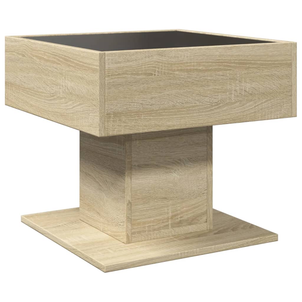 sonoma tölgy szerelt fa dohányzóasztal LED-del 50 x 50 x 45 cm