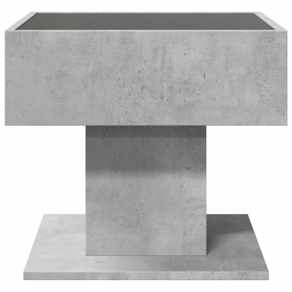 betonszürke szerelt fa dohányzóasztal LED-del 50 x 50 x 45 cm