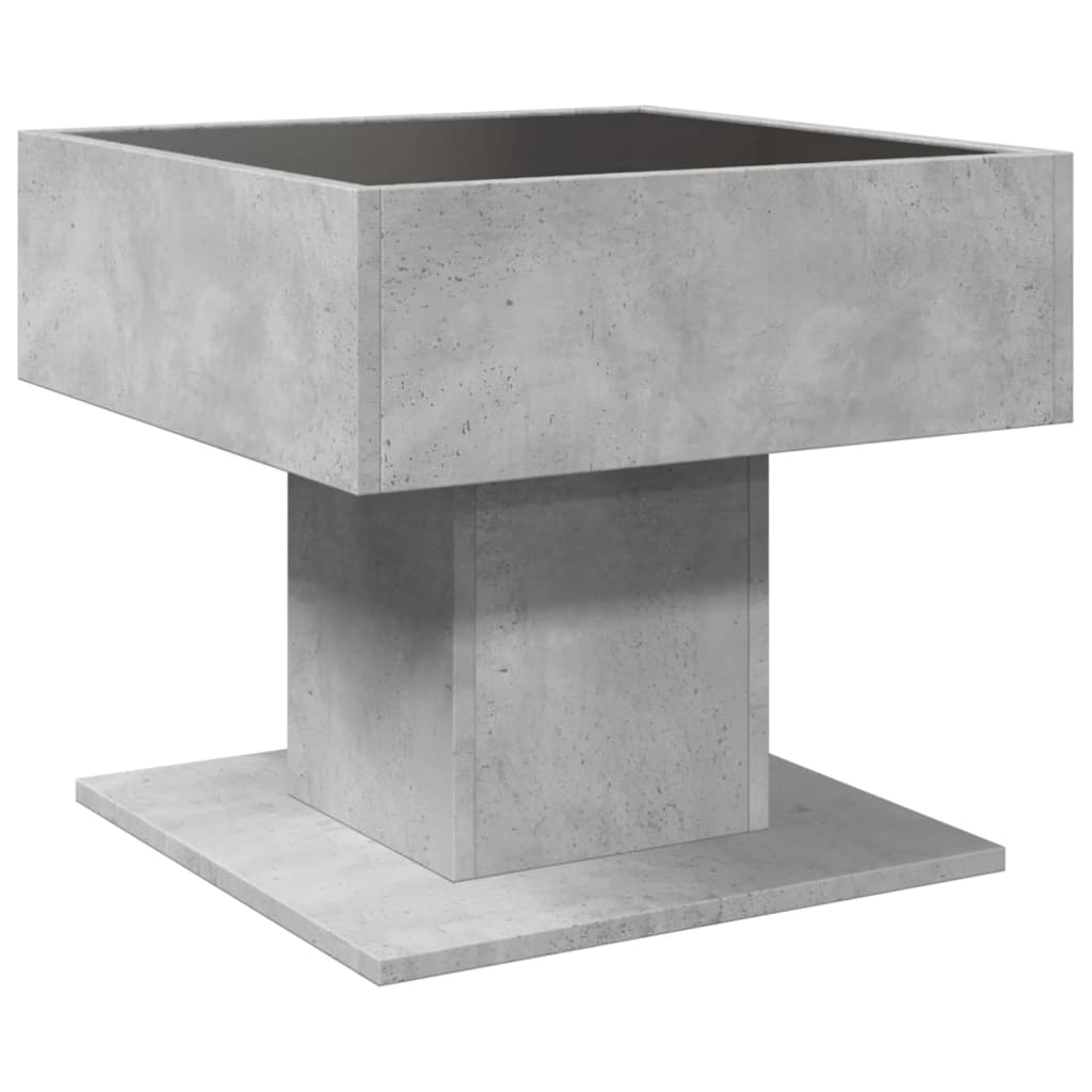 betonszürke szerelt fa dohányzóasztal LED-del 50 x 50 x 45 cm