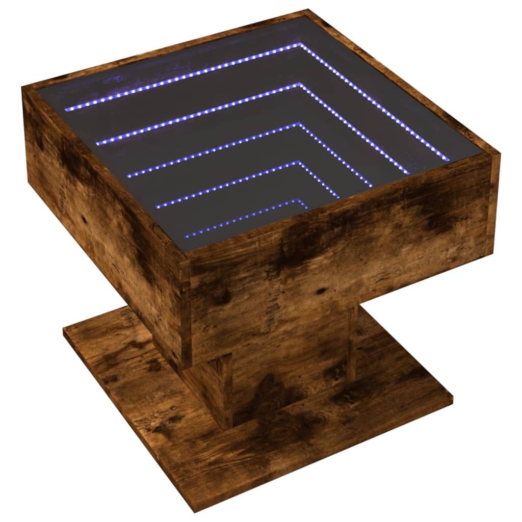 füstös tölgy szerelt fa dohányzóasztal LED-del 50 x 50 x 45 cm