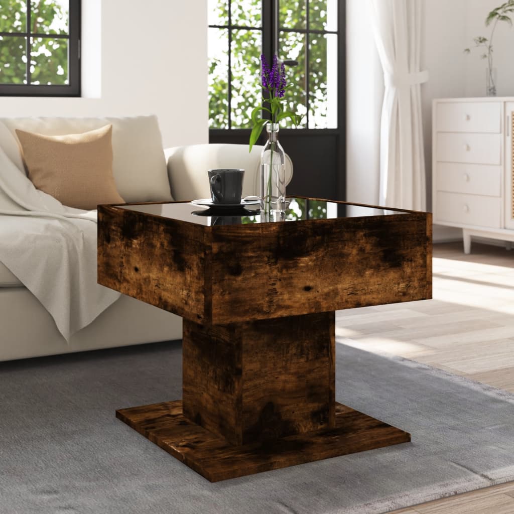 füstös tölgy szerelt fa dohányzóasztal LED-del 50 x 50 x 45 cm