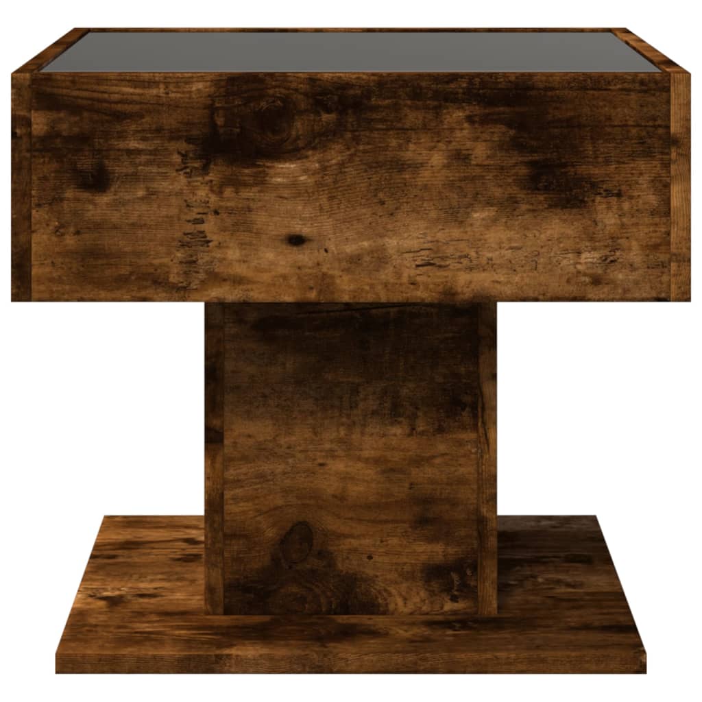 füstös tölgy szerelt fa dohányzóasztal LED-del 50 x 50 x 45 cm