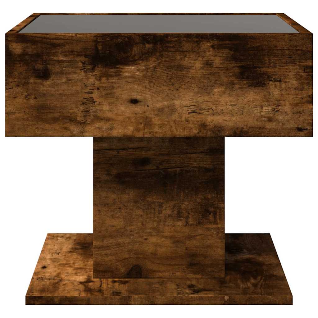 füstös tölgy szerelt fa dohányzóasztal LED-del 50 x 50 x 45 cm