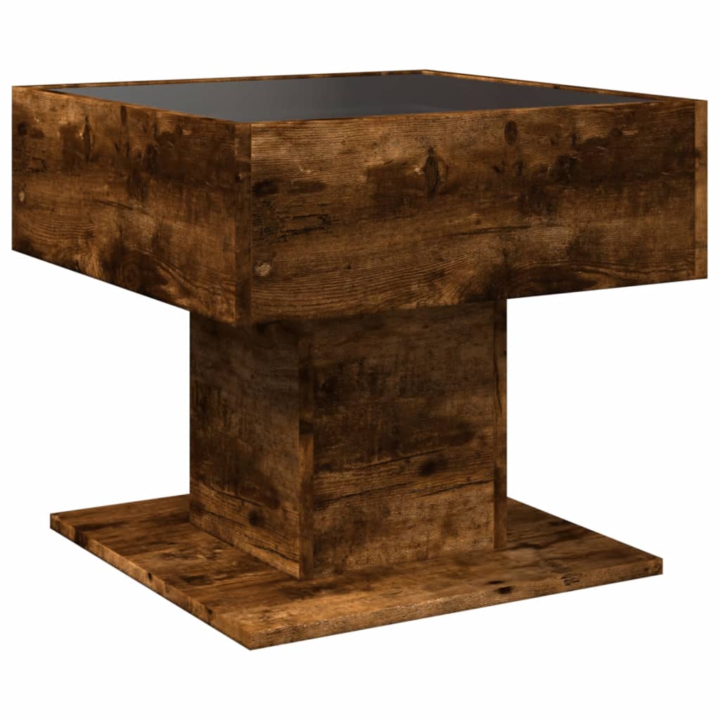 füstös tölgy szerelt fa dohányzóasztal LED-del 50 x 50 x 45 cm
