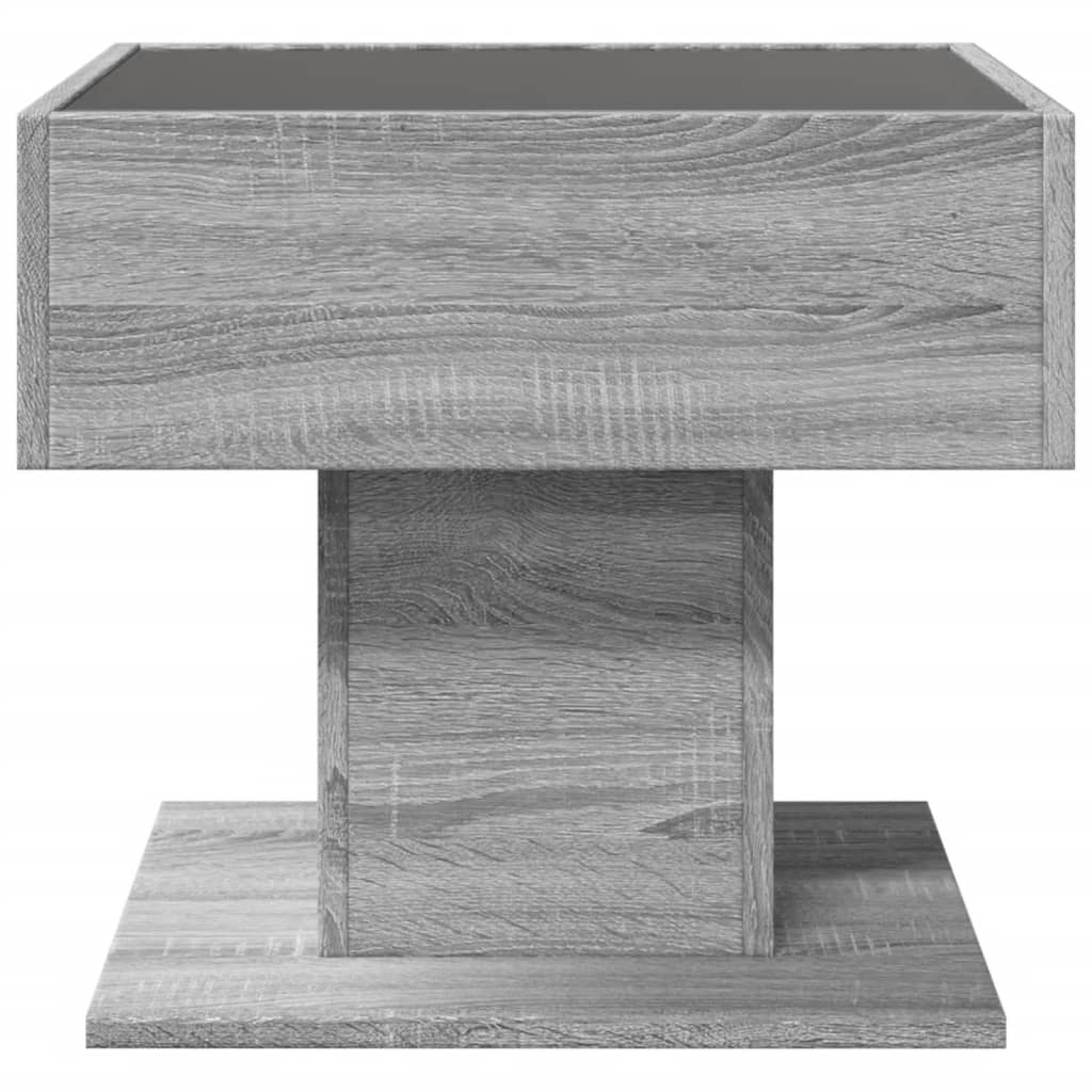szürke sonoma szerelt fa dohányzóasztal LED-del 50 x 50 x 45 cm