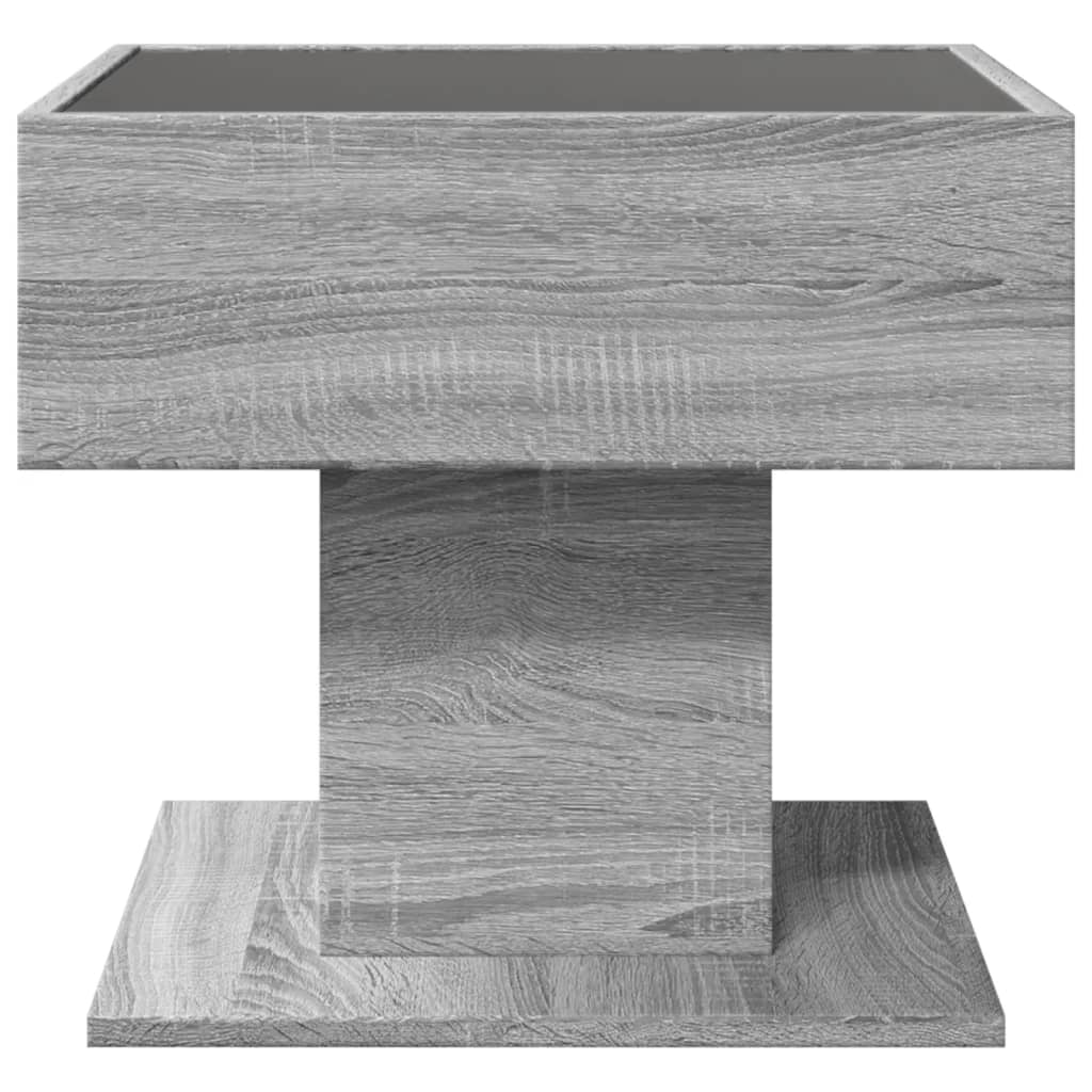 szürke sonoma szerelt fa dohányzóasztal LED-del 50 x 50 x 45 cm