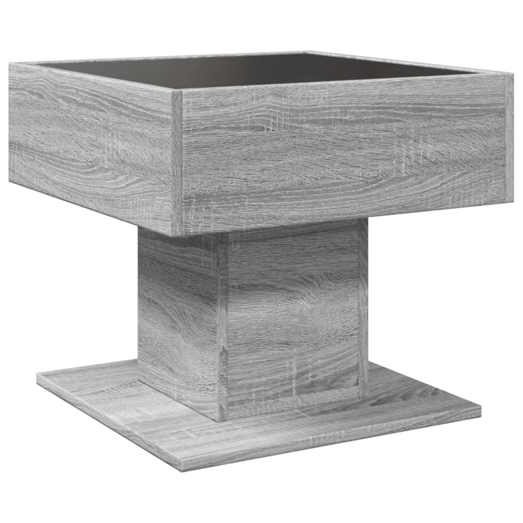 szürke sonoma szerelt fa dohányzóasztal LED-del 50 x 50 x 45 cm