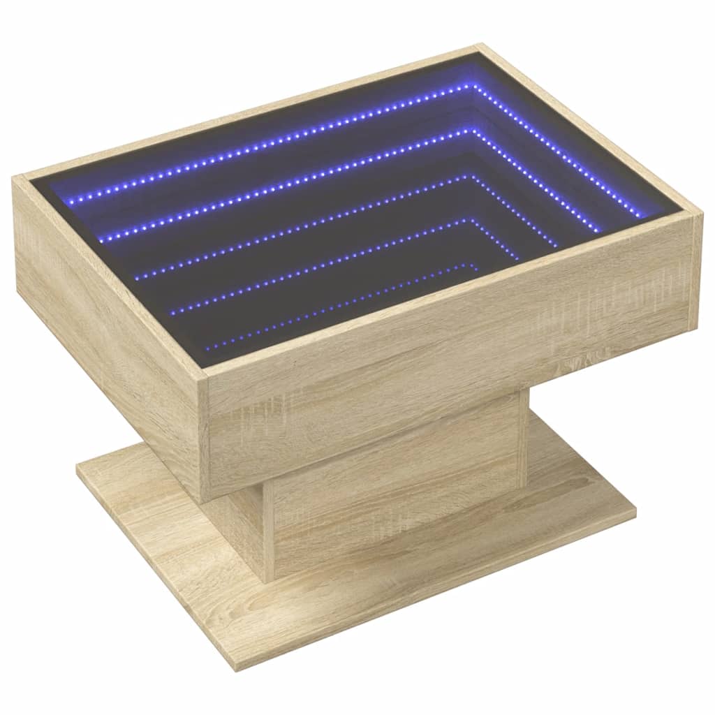 sonoma tölgy szerelt fa dohányzóasztal LED-del 70 x 50 x 45 cm