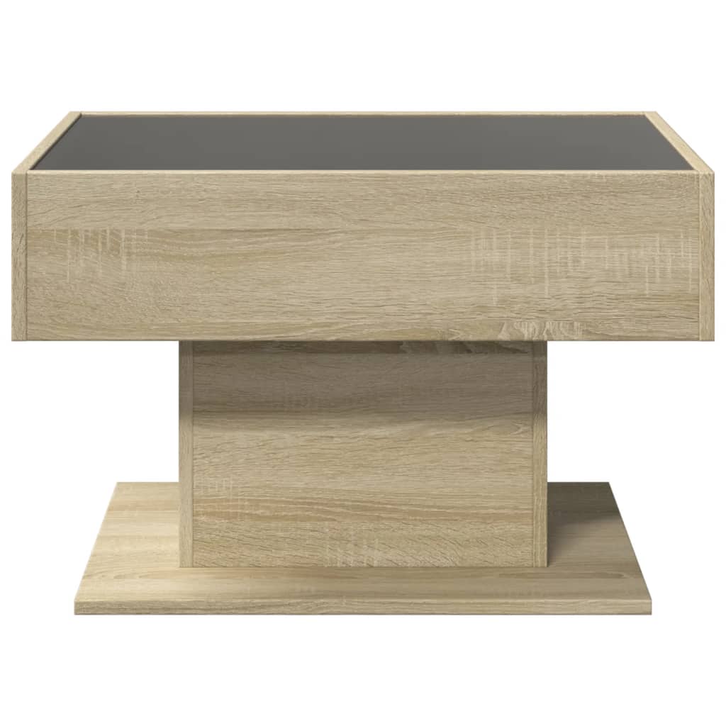 sonoma tölgy szerelt fa dohányzóasztal LED-del 70 x 50 x 45 cm