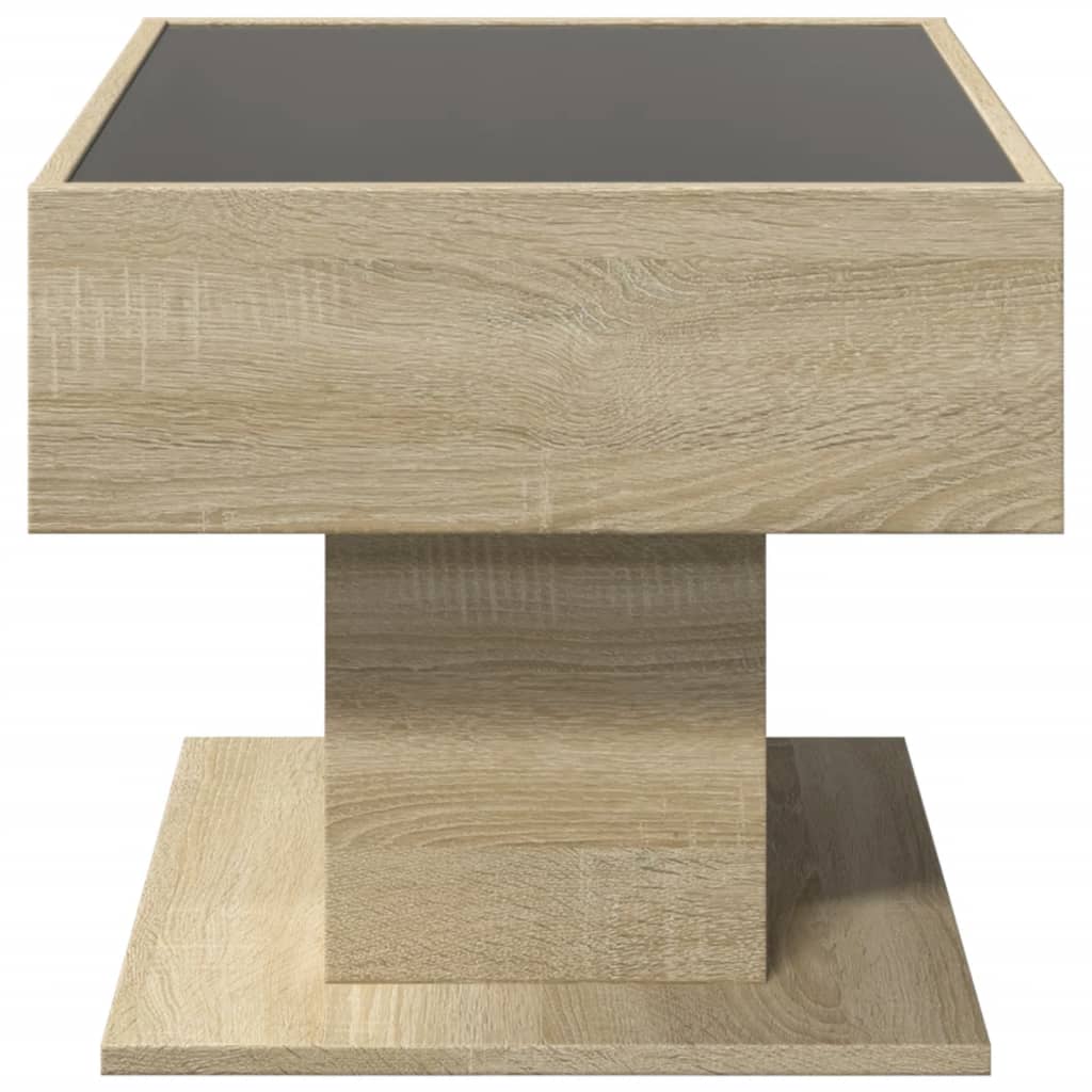 sonoma tölgy szerelt fa dohányzóasztal LED-del 70 x 50 x 45 cm