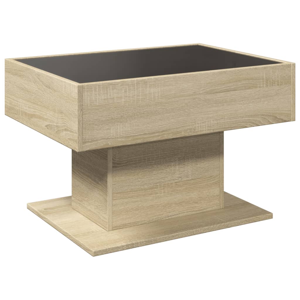 sonoma tölgy szerelt fa dohányzóasztal LED-del 70 x 50 x 45 cm