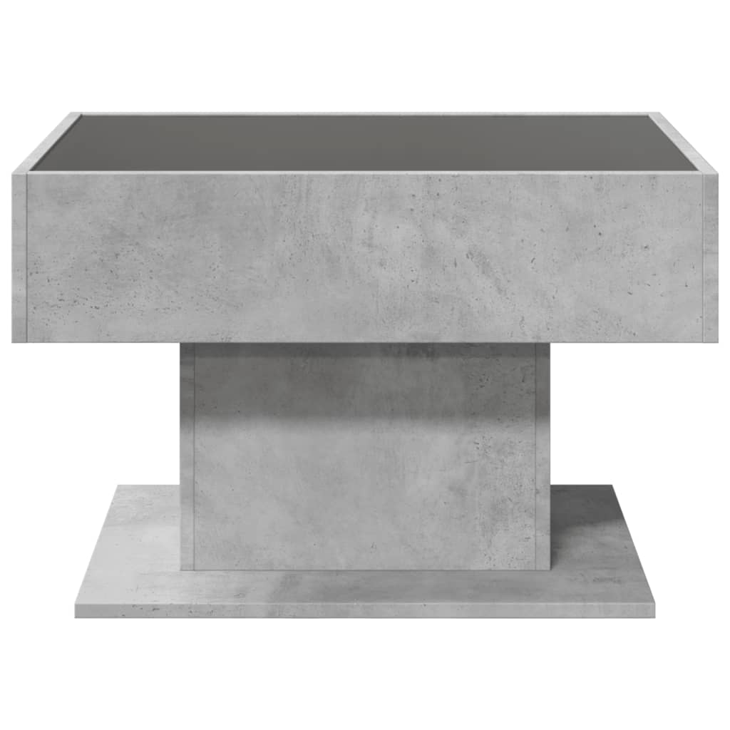 betonszürke szerelt fa dohányzóasztal LED-del 70 x 50 x 45 cm