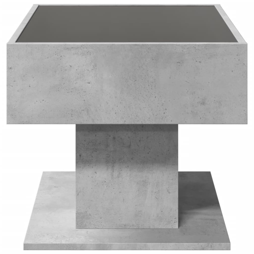 betonszürke szerelt fa dohányzóasztal LED-del 70 x 50 x 45 cm