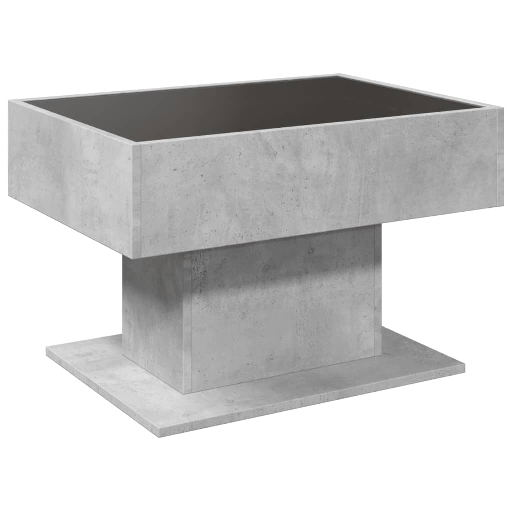betonszürke szerelt fa dohányzóasztal LED-del 70 x 50 x 45 cm