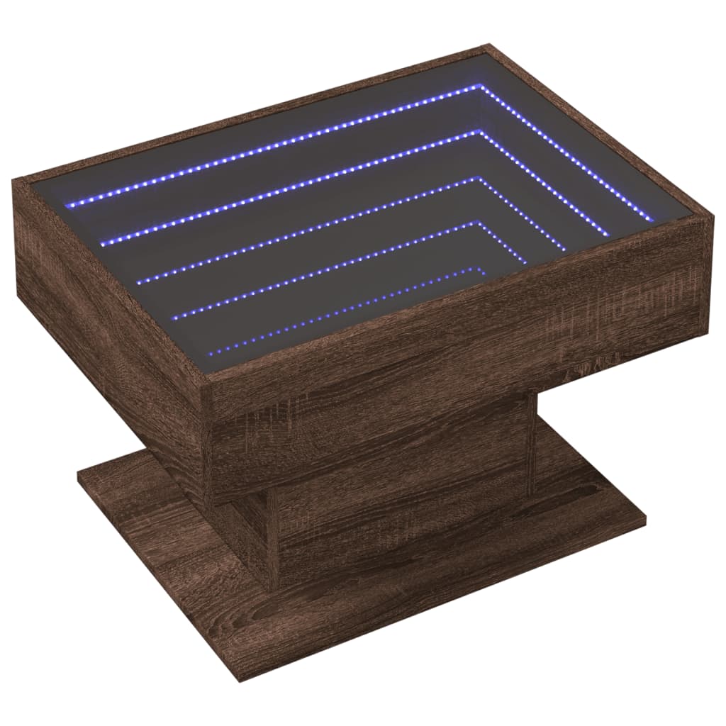 barna tölgy szerelt fa dohányzóasztal LED-del 70 x 50 x 45 cm