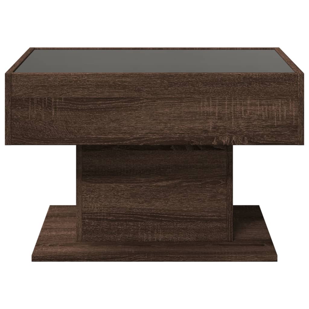 barna tölgy szerelt fa dohányzóasztal LED-del 70 x 50 x 45 cm